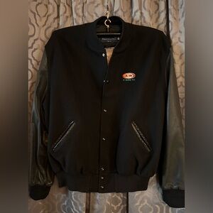 Vintage A & W Root Beer Black Wool with Leather Sleeves Varsity Jacket